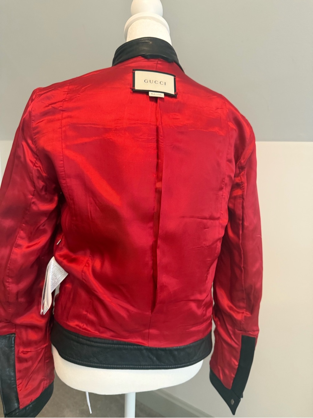 Vintage Gucci Black Leather Moto Biker Jacket Red Silk Lining Snap Collar 38 US2 - Picture 8 of 15